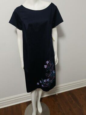 NWT Amanda Smith Black Embroidered Shift Dress 18W Vintage Style Floral LBD